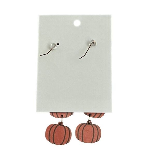 Handmade Tri Color Pumpkin Dangle Earrings - Picture 5 of 5